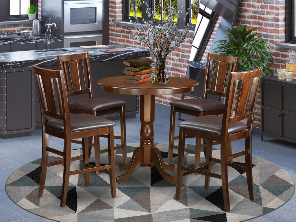 JABU5-9A4-LB Classic Round Pedestal Dining Set 5-Piece with Faux Leather Seating for Counter Height Spaces