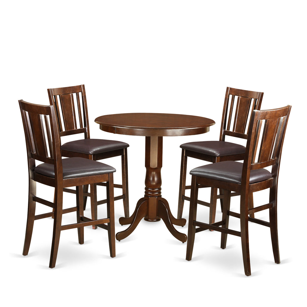 JABU5-9A4-LB Classic Round Pedestal Dining Set 5-Piece with Faux Leather Seating for Counter Height Spaces