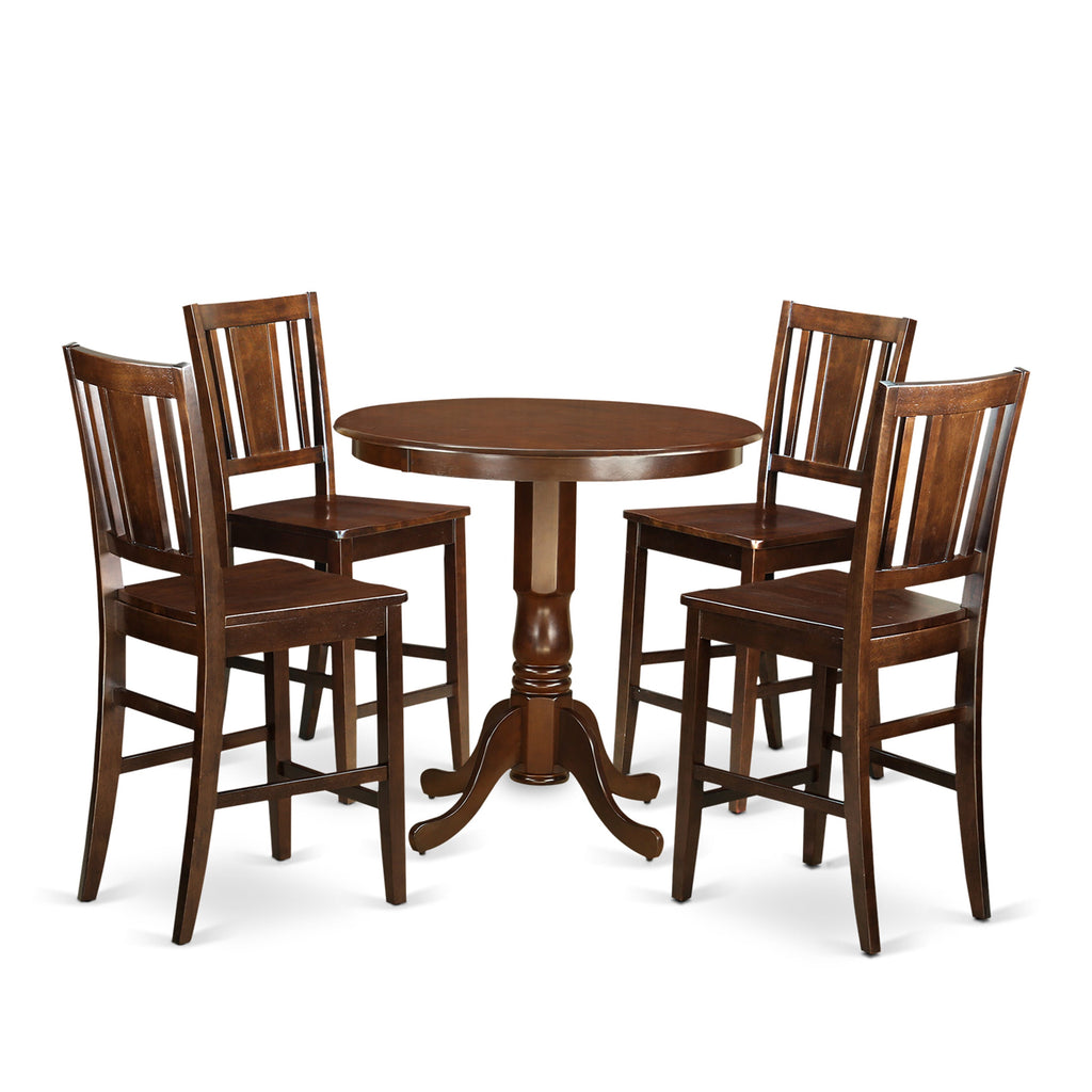 JABU5-9EU-9 5-Piece Elevated Dining Set with Round Table & 4 Chairs, Mahogany Hue