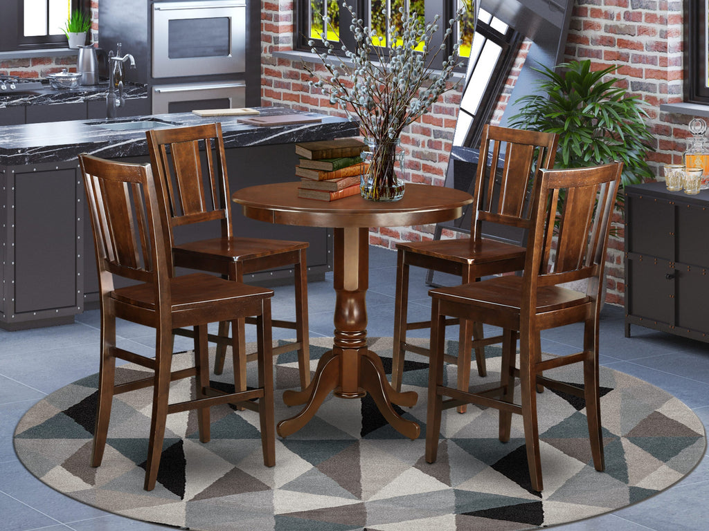 JABU5-9EU-9 5-Piece Elevated Dining Set with Round Table & 4 Chairs, Mahogany Hue