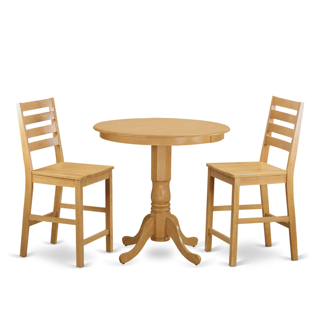 JACF3-X6S-J Stylish Compact Dining Set with Pedestal Table and 2 Chairs Ideal for Small Areas, Featuring 36 Round Table in Oak
