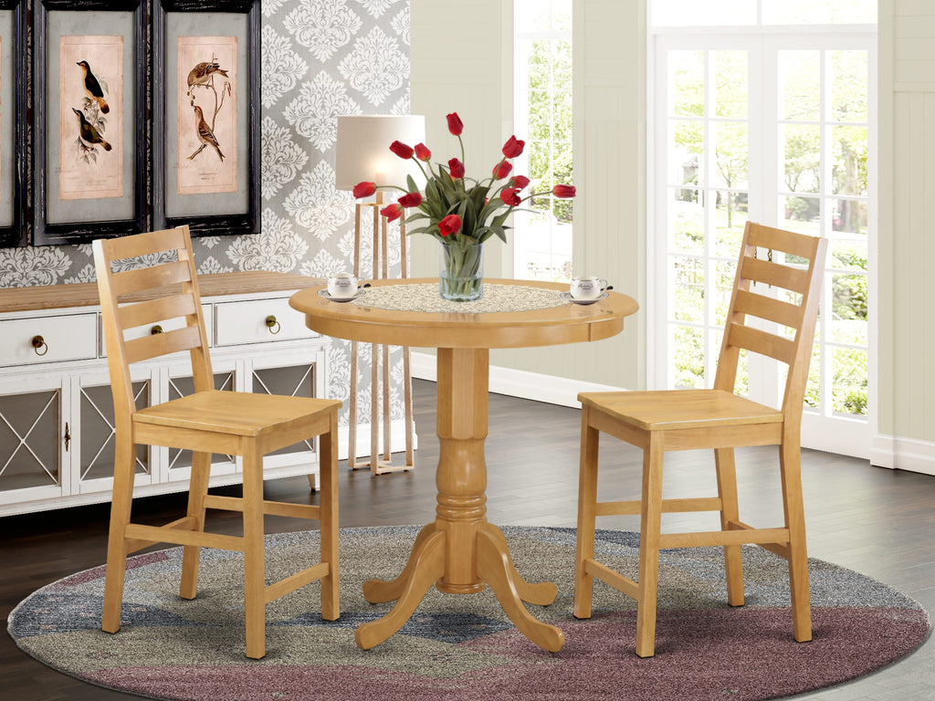 JACF3-X6S-J Stylish Compact Dining Set with Pedestal Table and 2 Chairs Ideal for Small Areas, Featuring 36 Round Table in Oak
