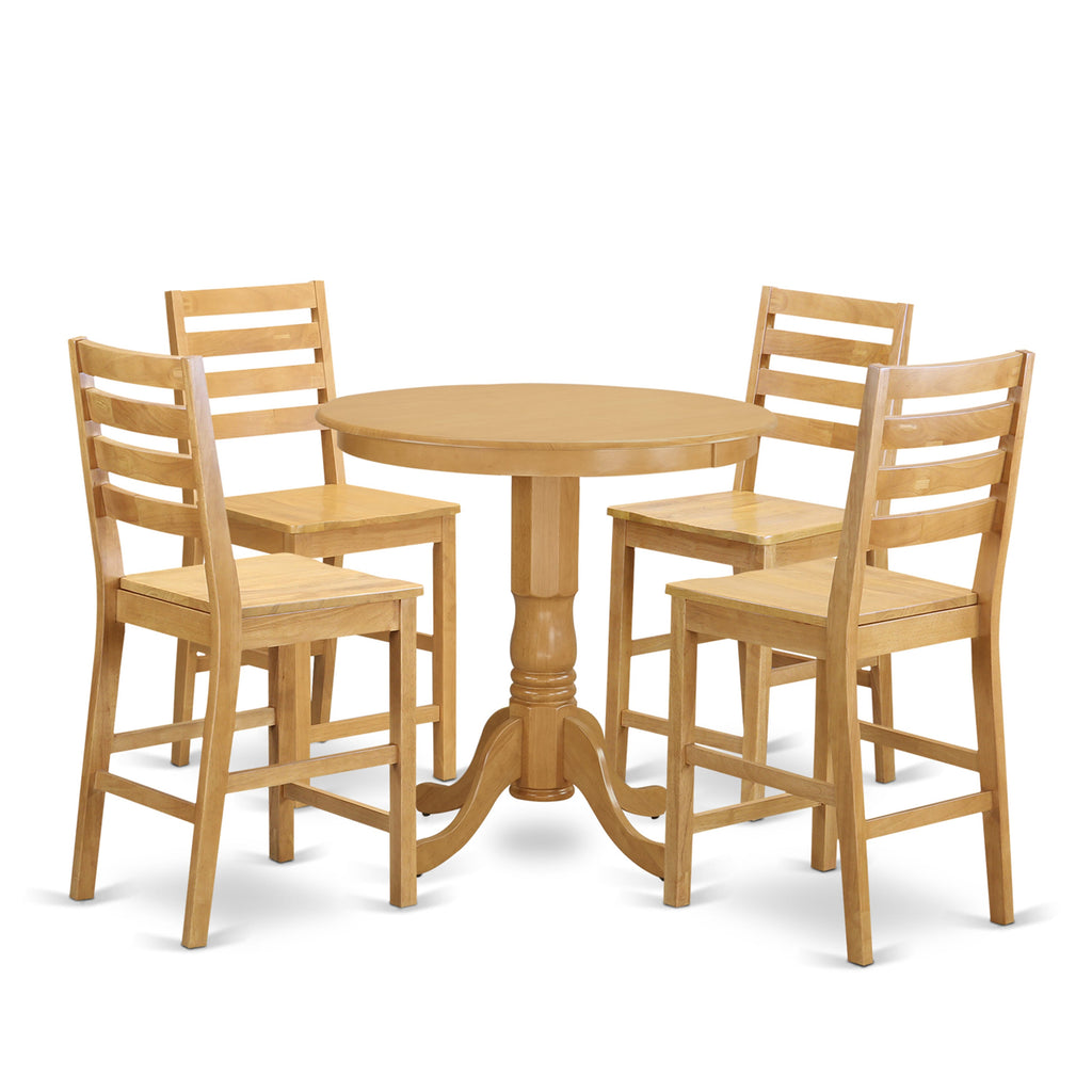Explore the JACF5-DGZ-X Exquisite Set Round Pedestal Table with 4 Stately Chairs - Oak, 36x36