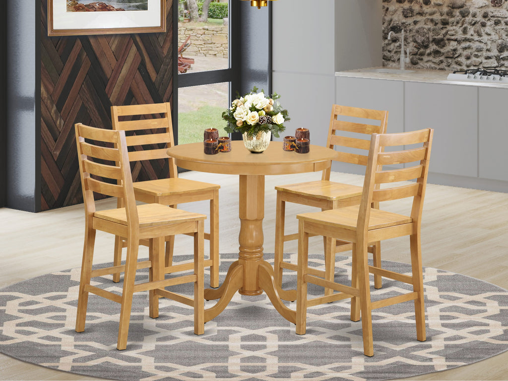 Explore the JACF5-DGZ-X Exquisite Set Round Pedestal Table with 4 Stately Chairs - Oak, 36x36