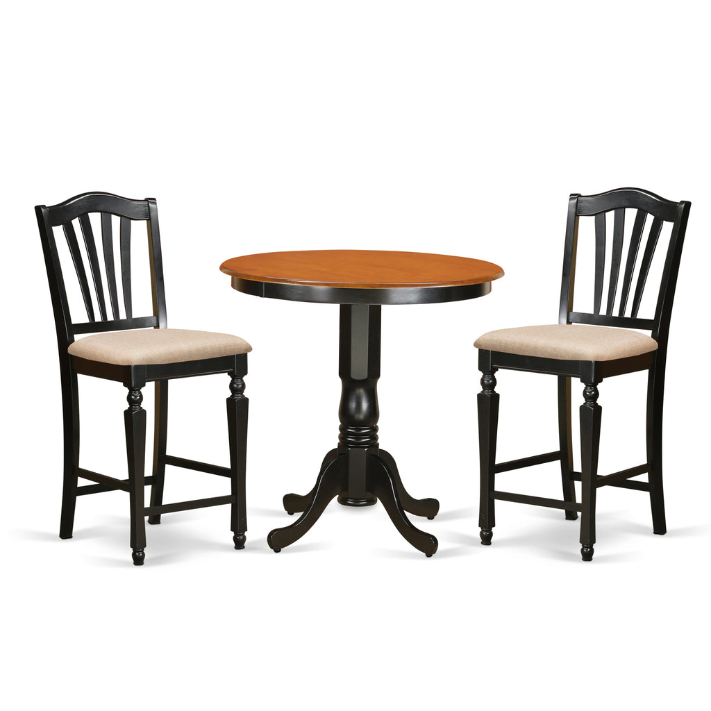 JACH3-AUV-J Stylish Trio Dining Ensemble with Round Table and 2 Linen Chairs, 36x36, Black & Cherry