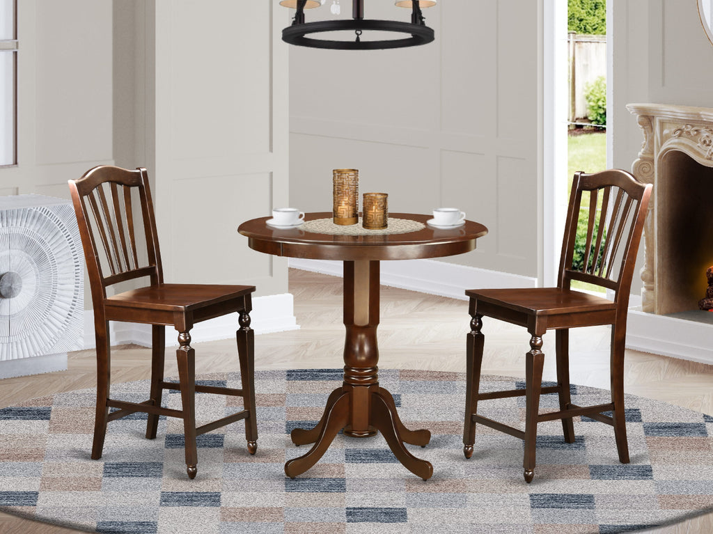 JACH3-LTZ-U 3-Piece Mahogany Counter Height Dining Set with Round Table and 2 Chairs, 36