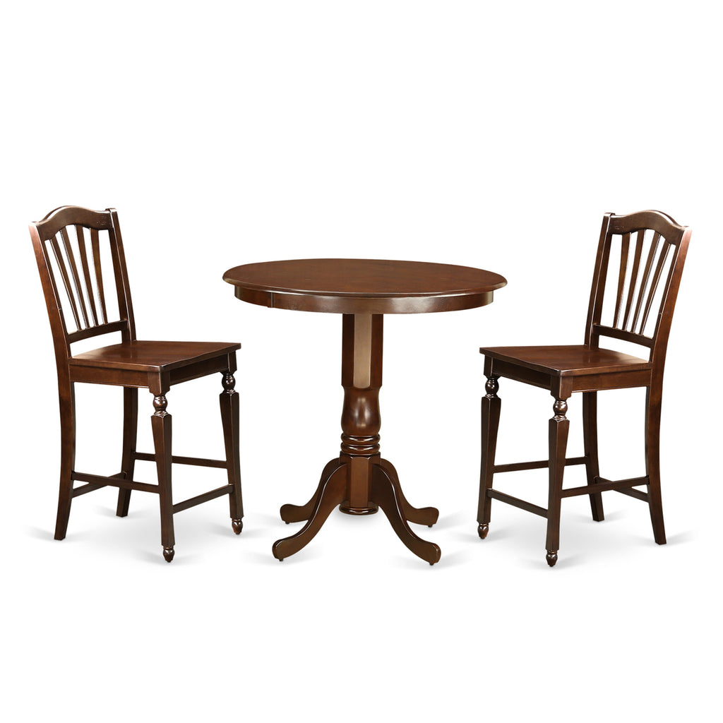 JACH3-LTZ-U 3-Piece Mahogany Counter Height Dining Set with Round Table and 2 Chairs, 36