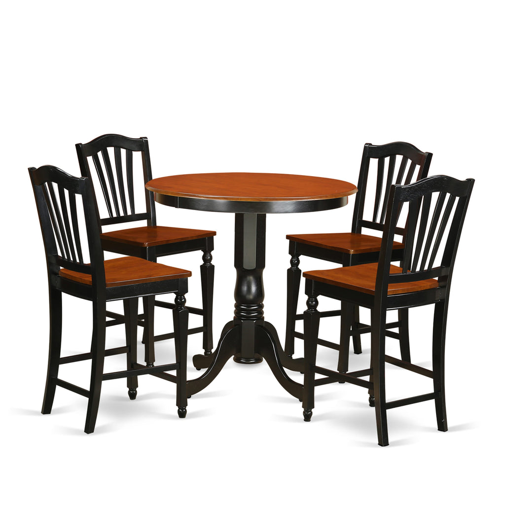 JACH5-MDY-K Elegant 5-Piece Dining Set - Round Pedestal Table with 4 Chairs, Black & Cherry Finish