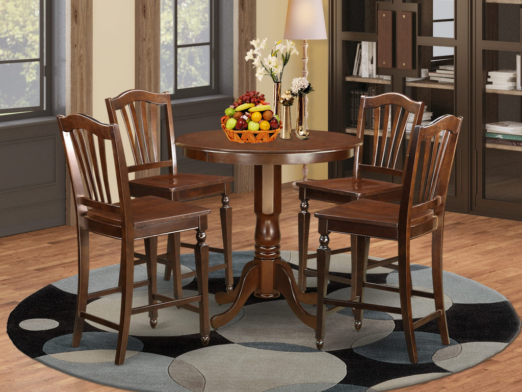 JACH5-H1R-X Mahogany Elegance - 5 Piece Counter Dining Set Featuring Pedestal Table & 4 Chairs, 36x36