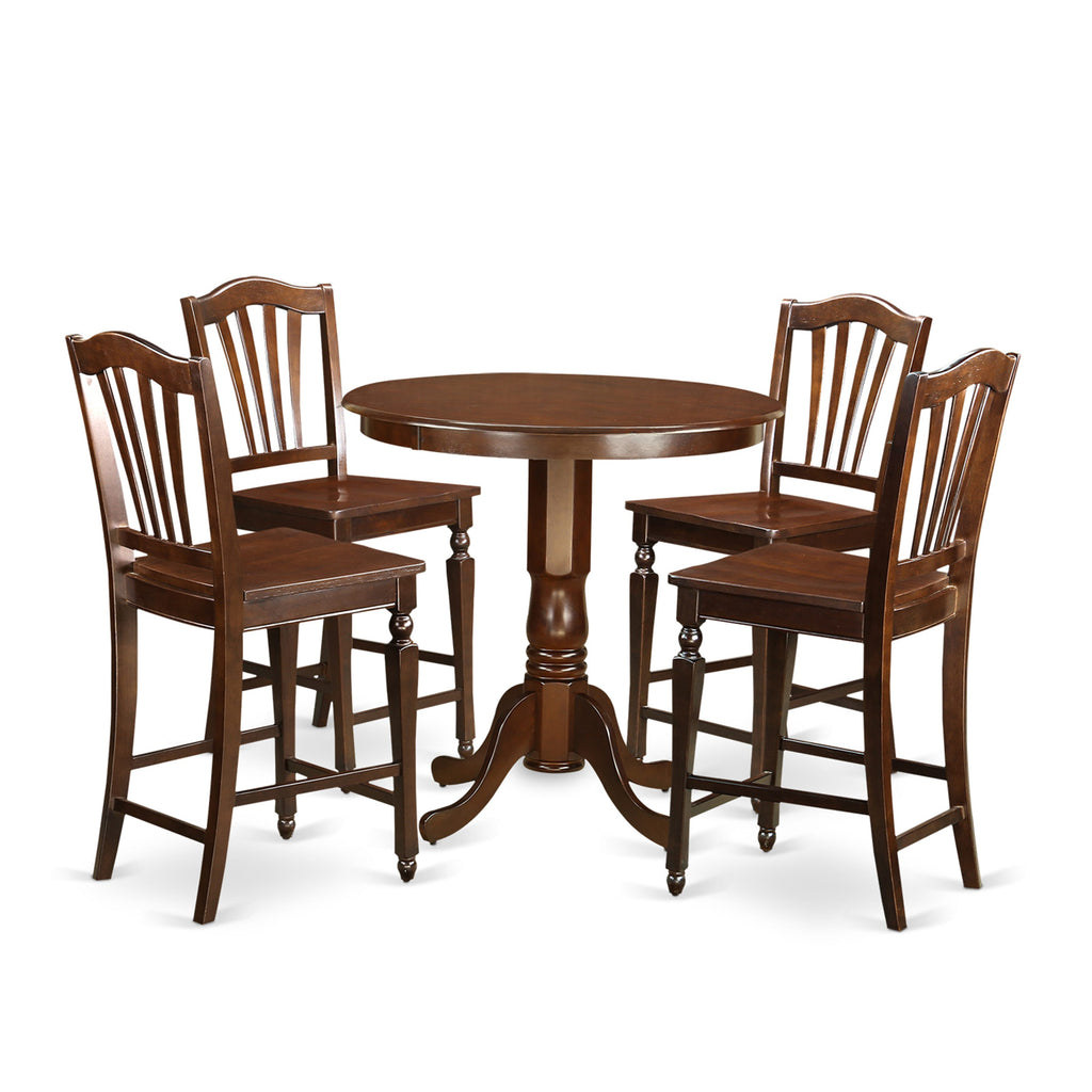 JACH5-H1R-X Mahogany Elegance - 5 Piece Counter Dining Set Featuring Pedestal Table & 4 Chairs, 36x36