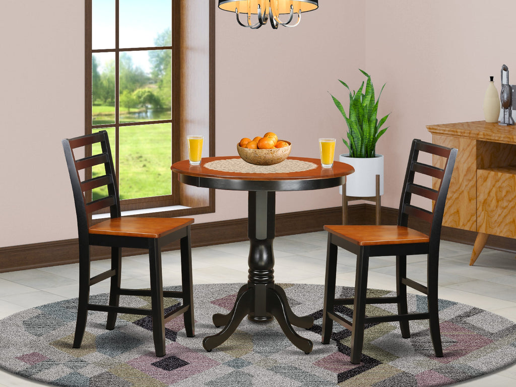 JAFA3-YNB-V 3 Piece Counter Set Round Dining Table with Pedestal and Chairs, 36x36 in Chic Hues