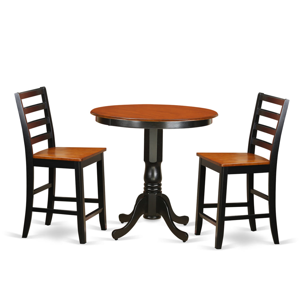 JAFA3-YNB-V 3 Piece Counter Set Round Dining Table with Pedestal and Chairs, 36x36 in Chic Hues