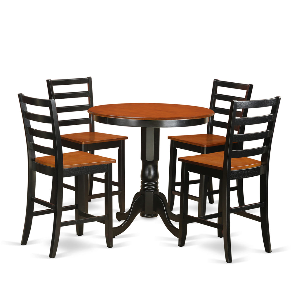 JAFA5-O9U-O Sleek 5 Pc High Counter Set Table & 4 Chairs in Black Cherry Finish for Cozy Dining