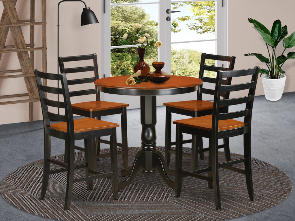 JAFA5-O9U-O Sleek 5 Pc High Counter Set Table & 4 Chairs in Black Cherry Finish for Cozy Dining