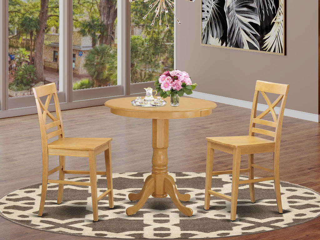 JAQU3-6J2-T Oak Pedestal Table and Chairs Set, Perfect for Compact Areas with a Round Wooden Design, Comprising a Sturdy Table and Seating for Two
