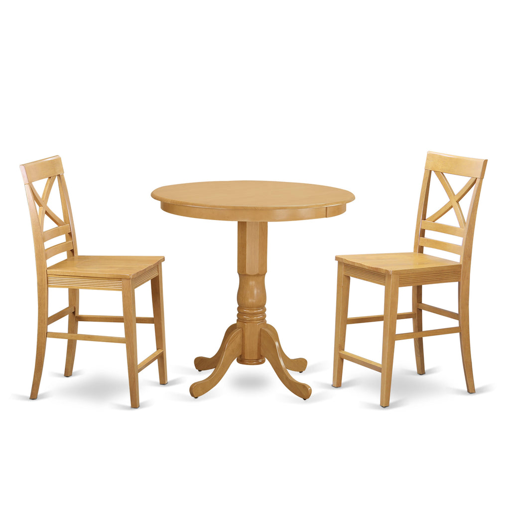 JAQU3-6J2-T Oak Pedestal Table and Chairs Set, Perfect for Compact Areas with a Round Wooden Design, Comprising a Sturdy Table and Seating for Two