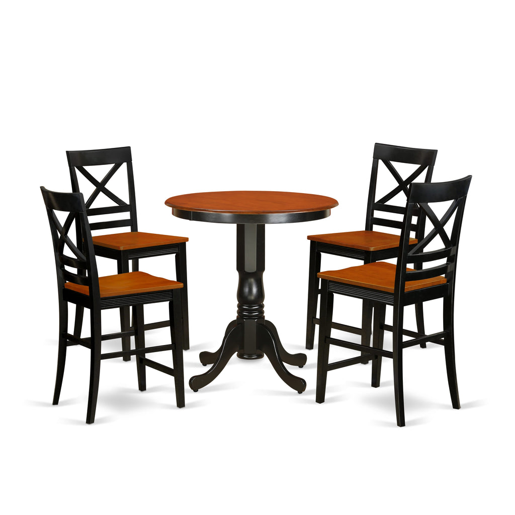 JAQU5-PT7-Q Elegant 5-Piece Counter Height Set with Round Pedestal Table & 4 Chairs, Black & Cherry Charm