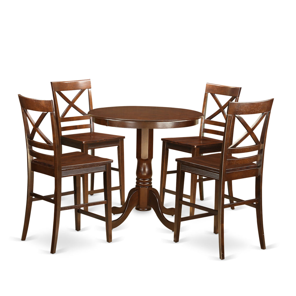 Dining Room Ensemble set JAQU5-S3O-E Circular Table with Stand and Four Charis, 36x36 Inch, Mahogany Finish
