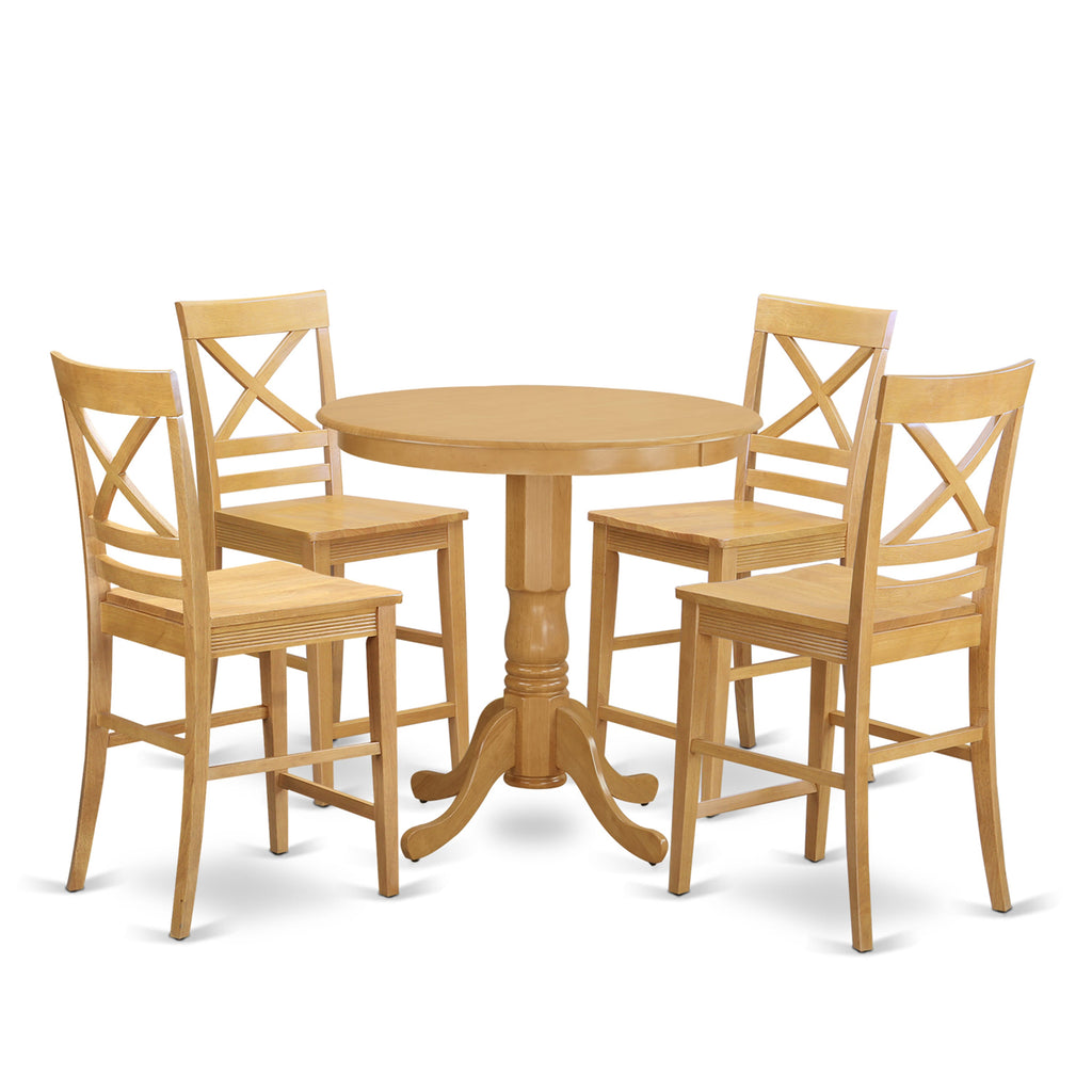 JAQU5-L4W-5 5-Piece Tall Dining Ensemble with Round Pedestal Table and 4 Upholstered Chairs, 36x36