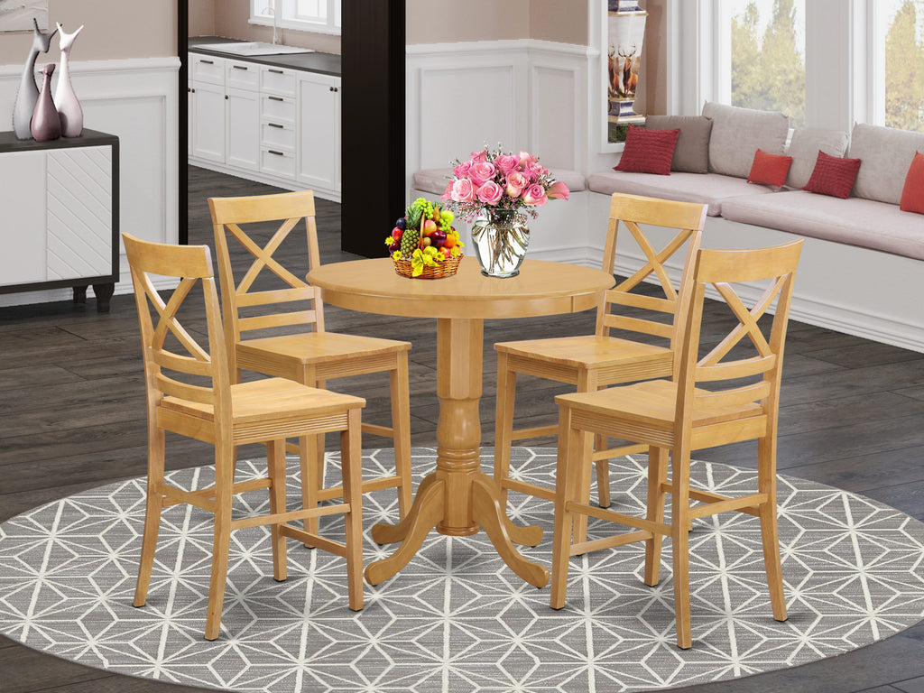 JAQU5-L4W-5 5-Piece Tall Dining Ensemble with Round Pedestal Table and 4 Upholstered Chairs, 36x36
