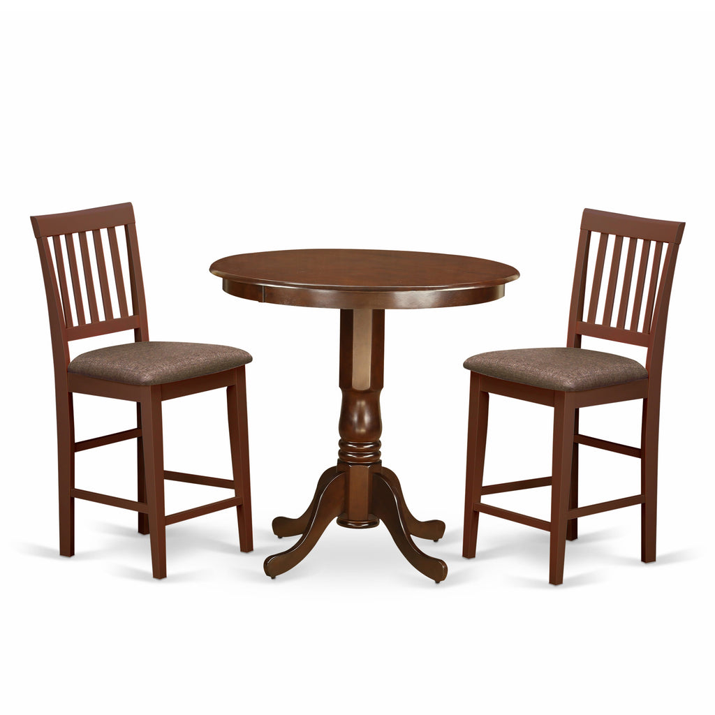 JAVN3-DWK-5 Cozy 3 Pc Dining Nook Set Elegant Pedestal Table & Two Plush Linen Chairs for Compact Kitchens