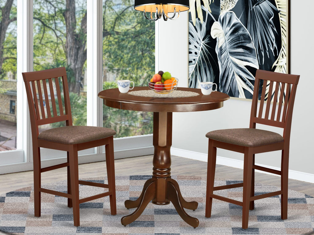 JAVN3-DWK-5 Cozy 3 Pc Dining Nook Set Elegant Pedestal Table & Two Plush Linen Chairs for Compact Kitchens