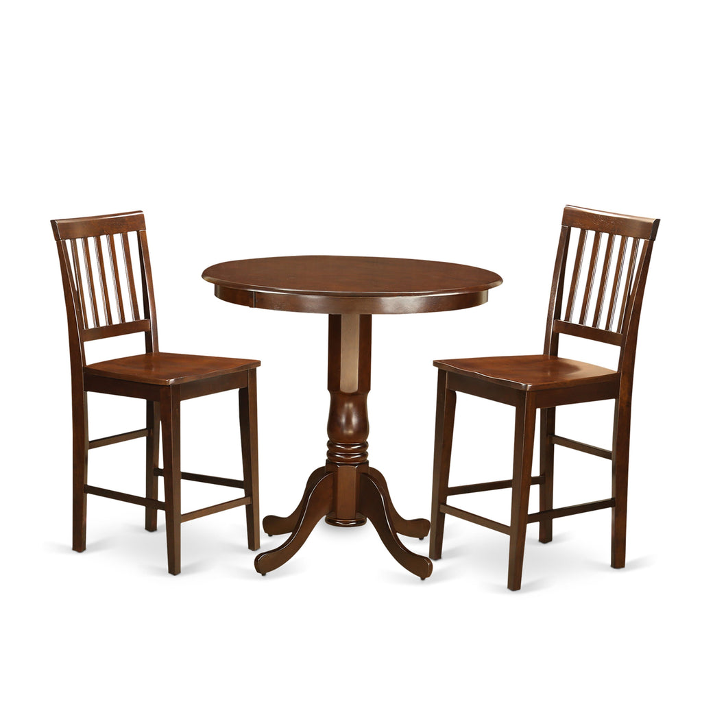 Versatile JAVN3-HA6-6 Kitchen Setup Trio with Pedestal Table & Dining Chairs for Limited Areas in Warm Brown