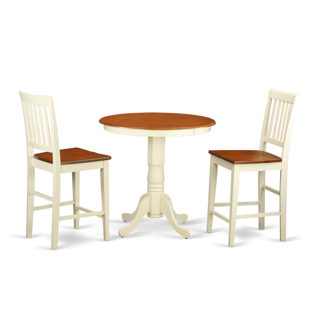 JAVN3-HXX-U 3-Piece Dining Set with Pedestal Table & Chairs for Cozy Nooks, Buttermilk & Cherry
