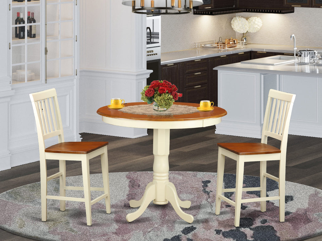 JAVN3-HXX-U 3-Piece Dining Set with Pedestal Table & Chairs for Cozy Nooks, Buttermilk & Cherry