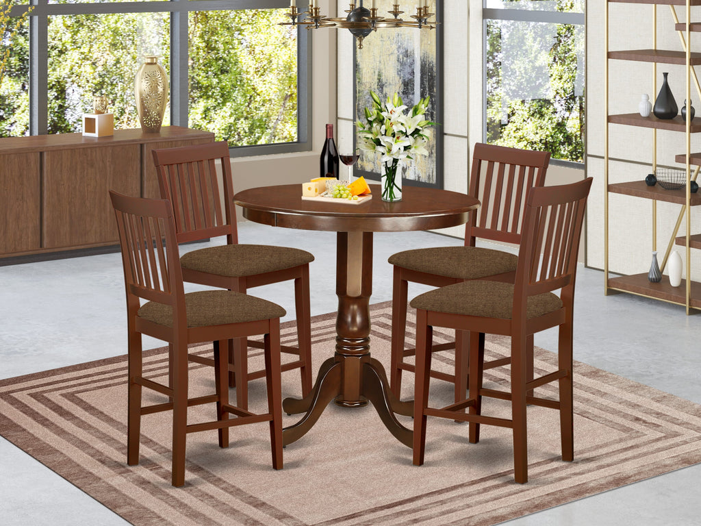Superb JAVN5-I7C-E 5 Piece Counter Dining Collection with Round Pedestal Table and 4 Stylish Linen Chairs