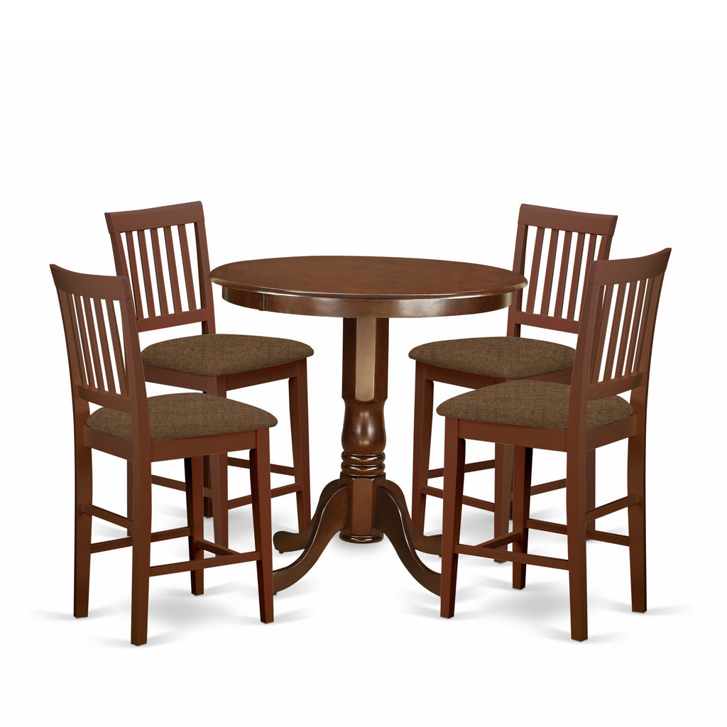 Superb JAVN5-I7C-E 5 Piece Counter Dining Collection with Round Pedestal Table and 4 Stylish Linen Chairs
