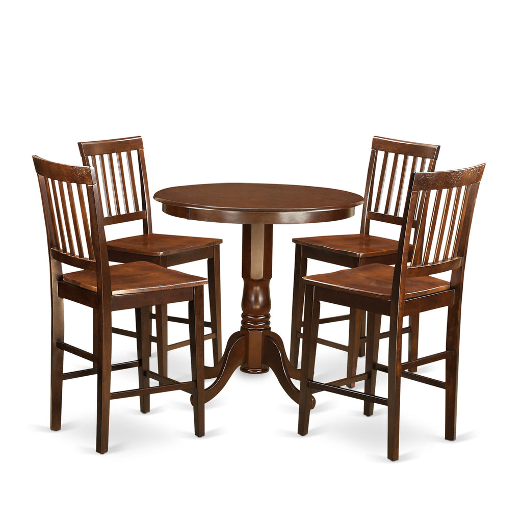 JAVN5-M89-4 Solid Mahogany 5-Piece Compact Round Dining Set with Chairs and Pedestal Table, 36 F