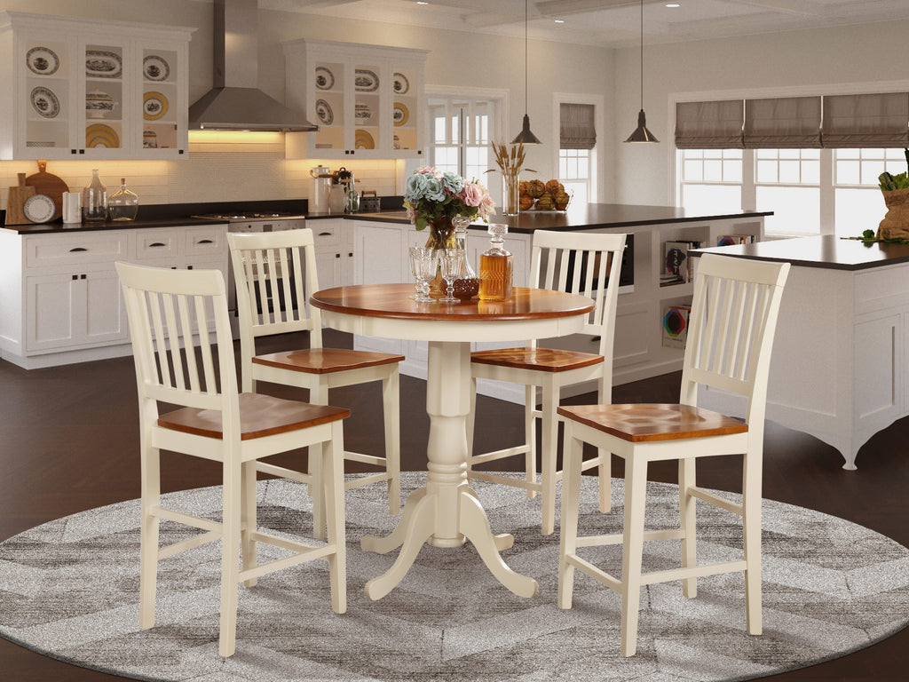 JAVN5-XID-D Pedestal Dining Set for Kitchen with 4 Stools, 36x36 Inch, Buttermilk & Cherry Charm