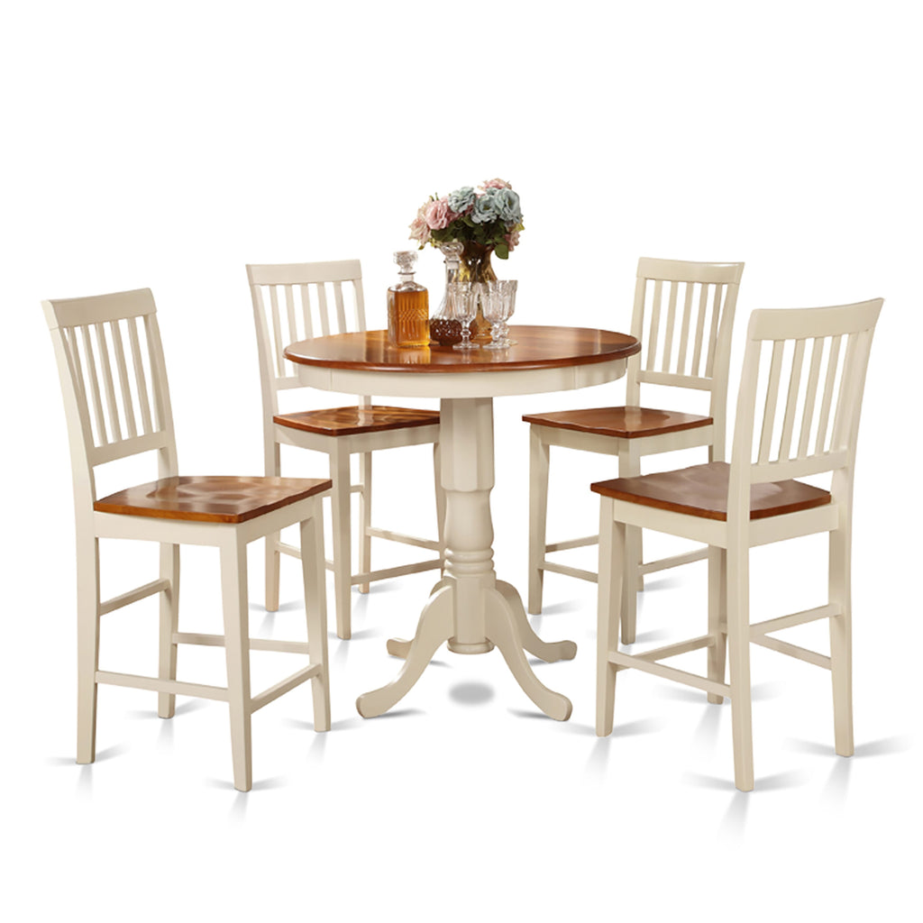 JAVN5-XID-D Pedestal Dining Set for Kitchen with 4 Stools, 36x36 Inch, Buttermilk & Cherry Charm