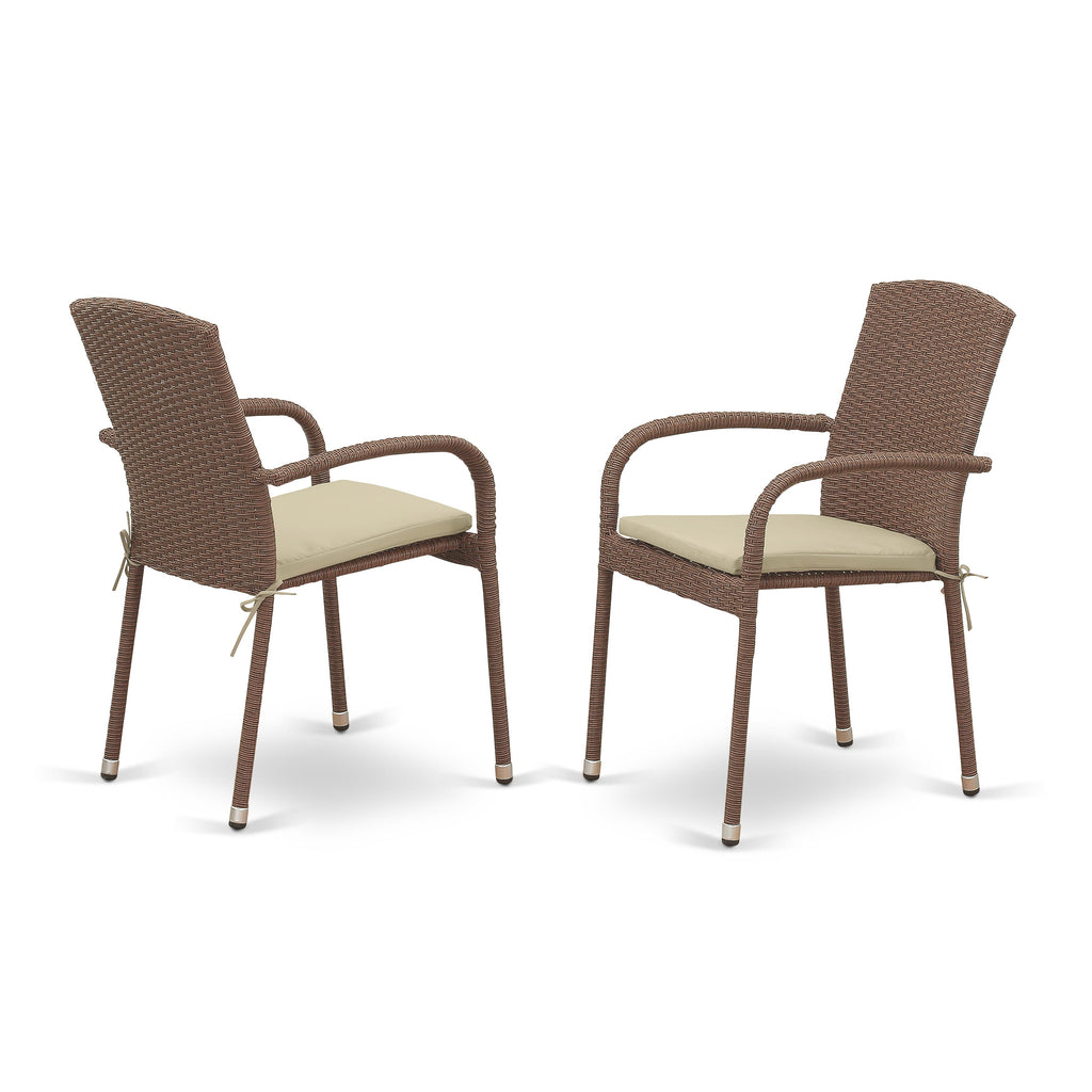 OSJU7-FB7 7-Piece Outdoor Wicker Patio Set Rectangle Glass-Top Table and 6 Cushioned Armchairs, 36x60 Inch Brown