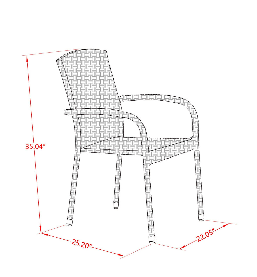 OSJU7-FB7 7-Piece Outdoor Wicker Patio Set Rectangle Glass-Top Table and 6 Cushioned Armchairs, 36x60 Inch Brown