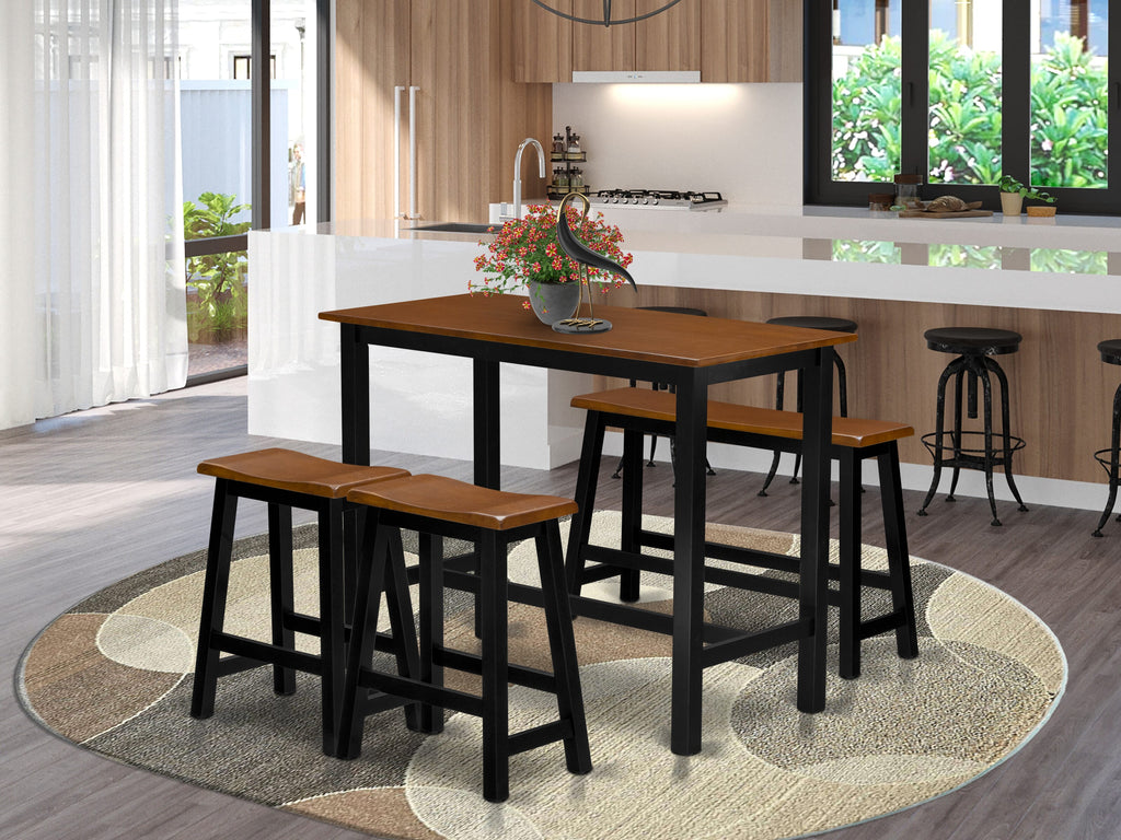 KATY4-NRQ-V 4 Piece Dining Set with Rectangular Table, 2 Stools & Bench, 24x47 Inch, Black & Cherry