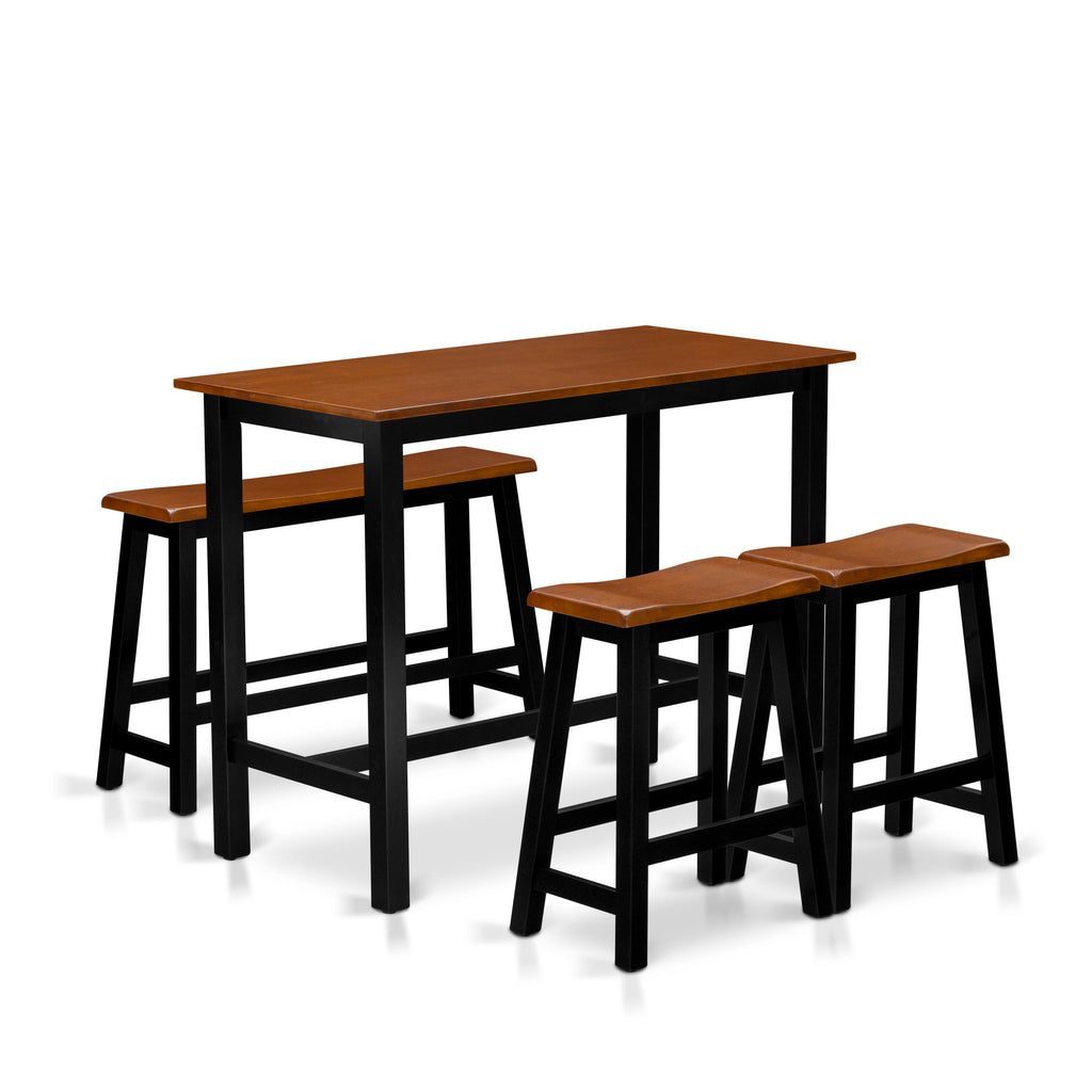 KATY4-NRQ-V 4 Piece Dining Set with Rectangular Table, 2 Stools & Bench, 24x47 Inch, Black & Cherry