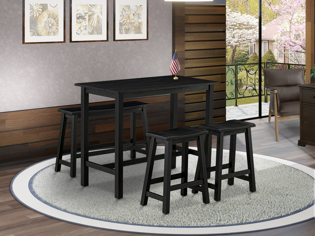 KATY4-TGF-N 4-Piece Dining Ensemble with Rectangular Table, Bench, and Two Stools in Chic Wirebrushed Finish, 24x47