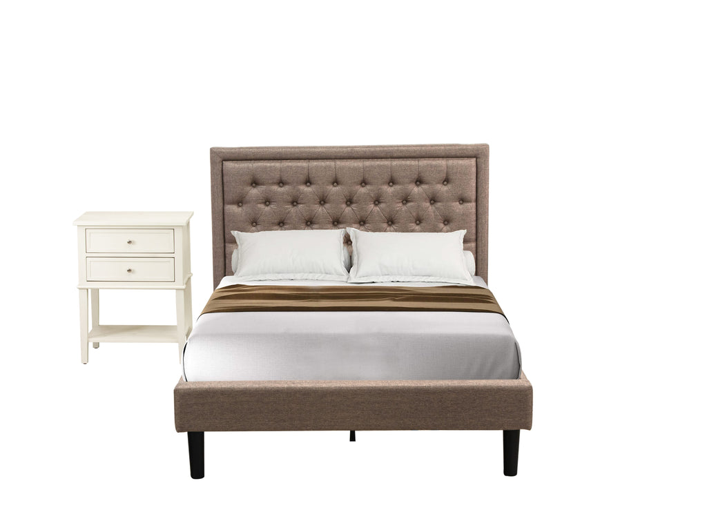 KD16F-BAR2J Two-Piece Bedroom Ensemble Platform Bed with Khaki Linen Headboard & Nightstand with Sleek Black Legs