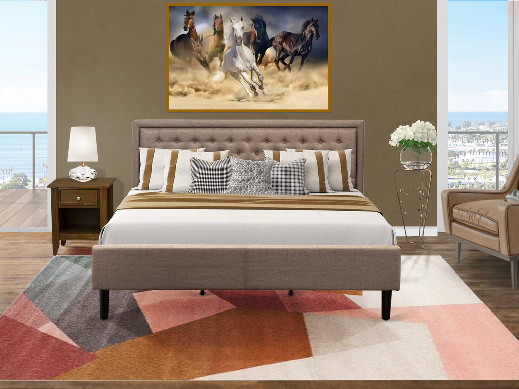 KD16K-W1Z23 Essential Bedroom Duo Cozy Bed Frame & Compact Stand - Khaki & Black Elegance Fusion
