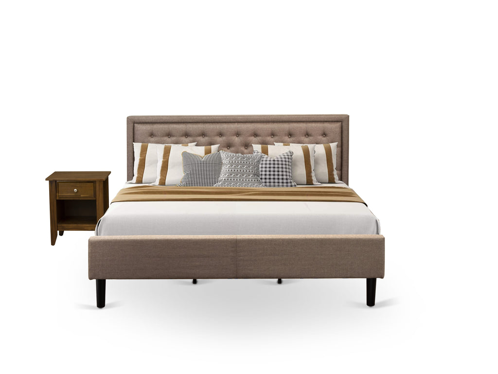 KD16K-W1Z23 Essential Bedroom Duo Cozy Bed Frame & Compact Stand - Khaki & Black Elegance Fusion