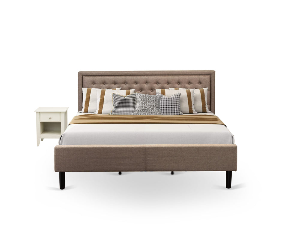 KD16K-LWE5F Collection Luxurious King Bed & Night Stand Combo with Button Tufted Headboard & Sleek Black Accents