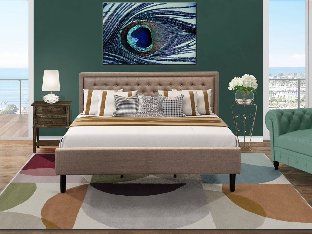 KD16K-58JW1 Elegant 2-Piece Suite Luxurious King Bed with Khaki Tufted Headboard & Matching Nightstand with Black Legs
