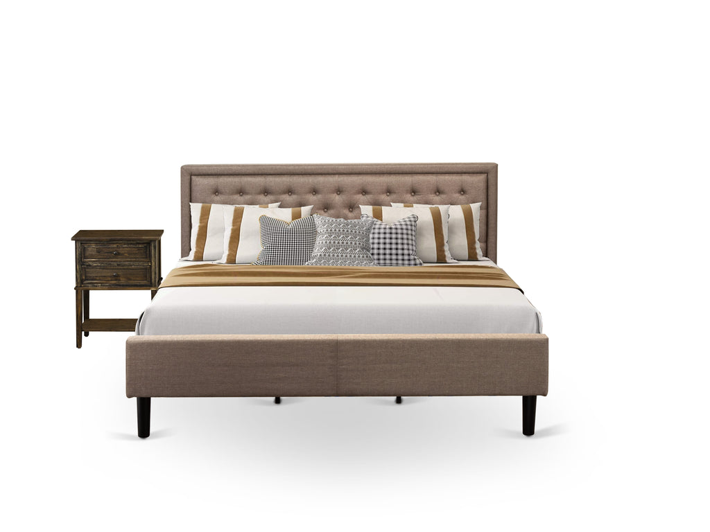 KD16K-58JW1 Elegant 2-Piece Suite Luxurious King Bed with Khaki Tufted Headboard & Matching Nightstand with Black Legs