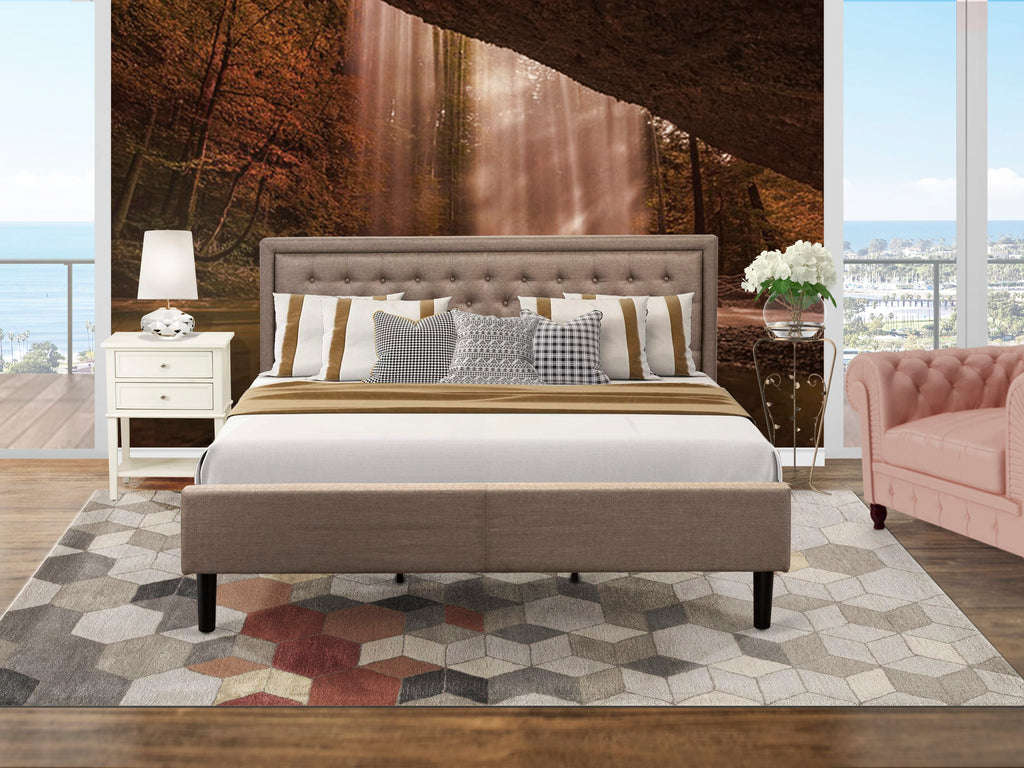 KD16K-GL1LT 2 Piece Bedroom Set Luxurious Upholstered Bed with Nightstand in Dark Khaki Fabric and Black Accents