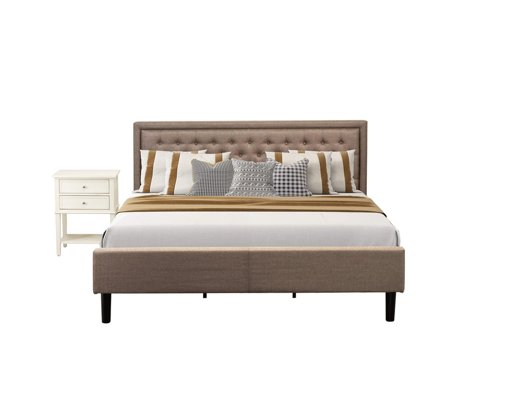 KD16K-GL1LT 2 Piece Bedroom Set Luxurious Upholstered Bed with Nightstand in Dark Khaki Fabric and Black Accents