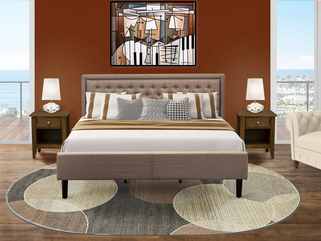 KD16K-PEEBP 3-Piece Bedroom Set with Bed Frame, Button-Tufted Headboard and Nightstands featuring Modern Black Legs