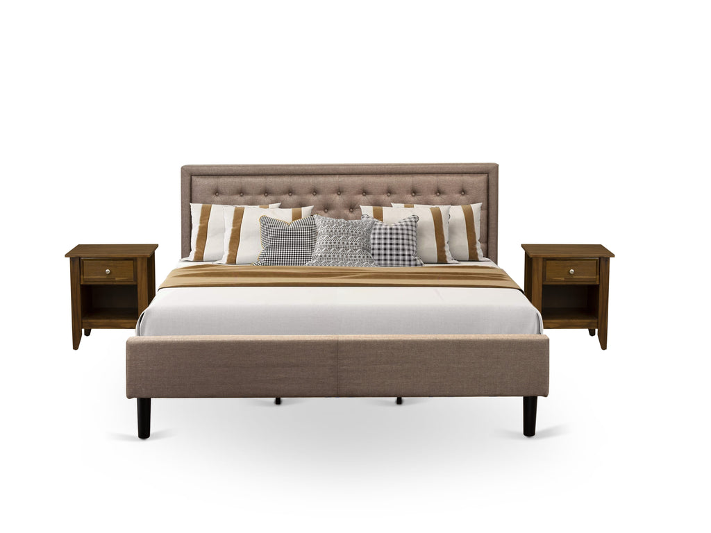 KD16K-PEEBP 3-Piece Bedroom Set with Bed Frame, Button-Tufted Headboard and Nightstands featuring Modern Black Legs