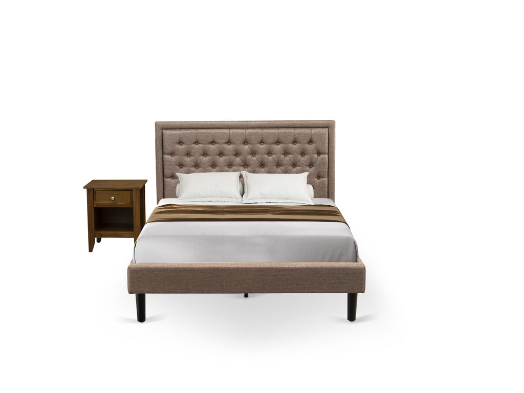 KD16Q-MDCF2 Modern Queen Bed Set with Tufted Headboard and Stylish Nightstand, Black Legs